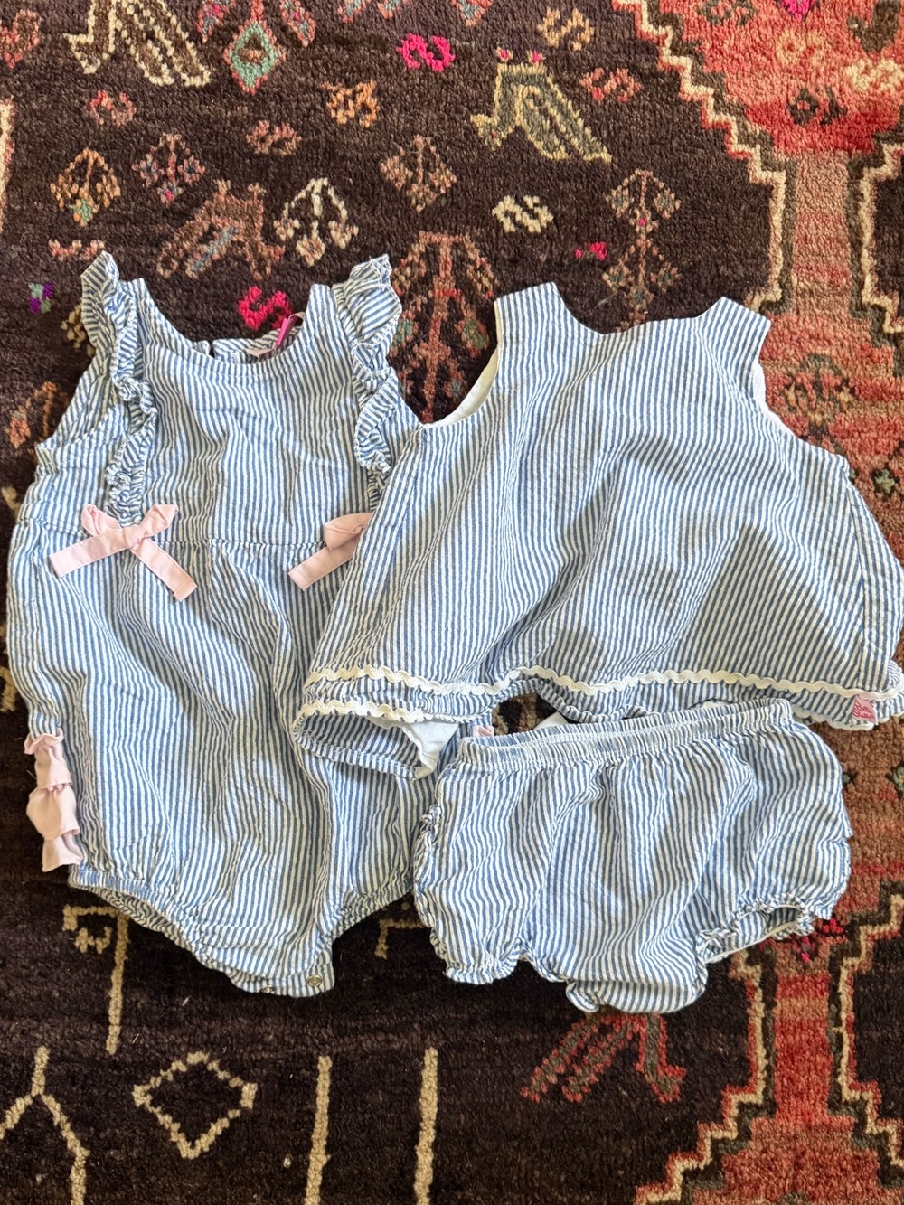 Blue Seersucker Baby Romper & Two-Piece Set
